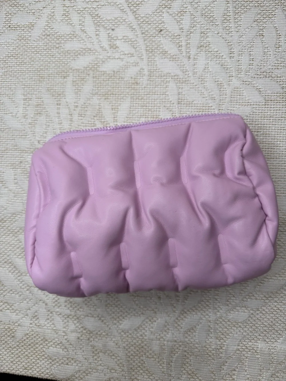 Drunk Elephant purple Lavender puffer pouch. Makeup Travel Bag